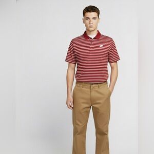 Nike Red and White Striped Polo Shirt